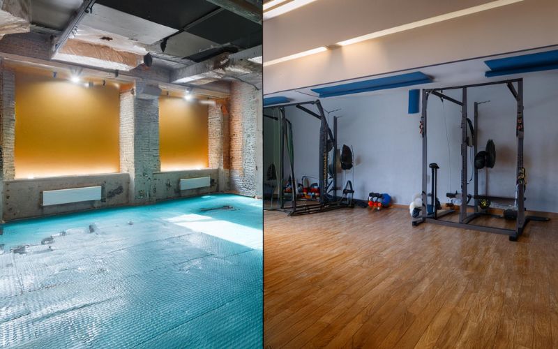 Gym i källarplan – sanering efter avloppsskada i Tyresö, Stockholm
